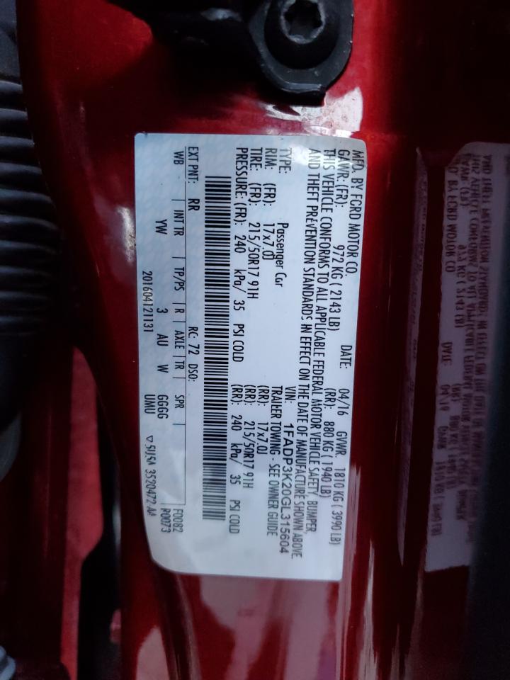 2016 Ford Focus VIN 1FADP3K20GL315604 Copart auction photo, side damage thumbnail 13