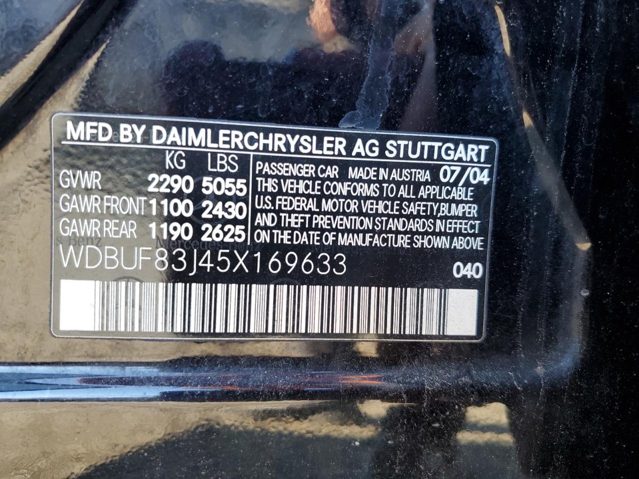 2005 Mercedes-Benz E-klasse VIN WDBUF83J45X169633 Copart auction photo, all over damage thumbnail 15