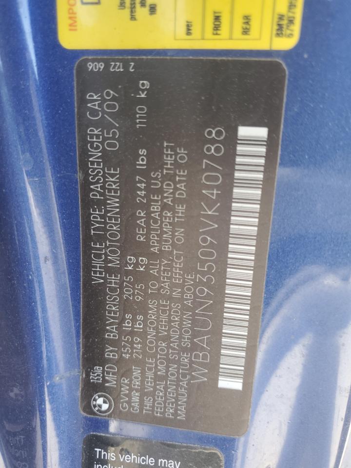 2009 BMW 1er VIN WBAUN93509VK40788 Copart auction photo, minor dent/scratches damage thumbnail 12