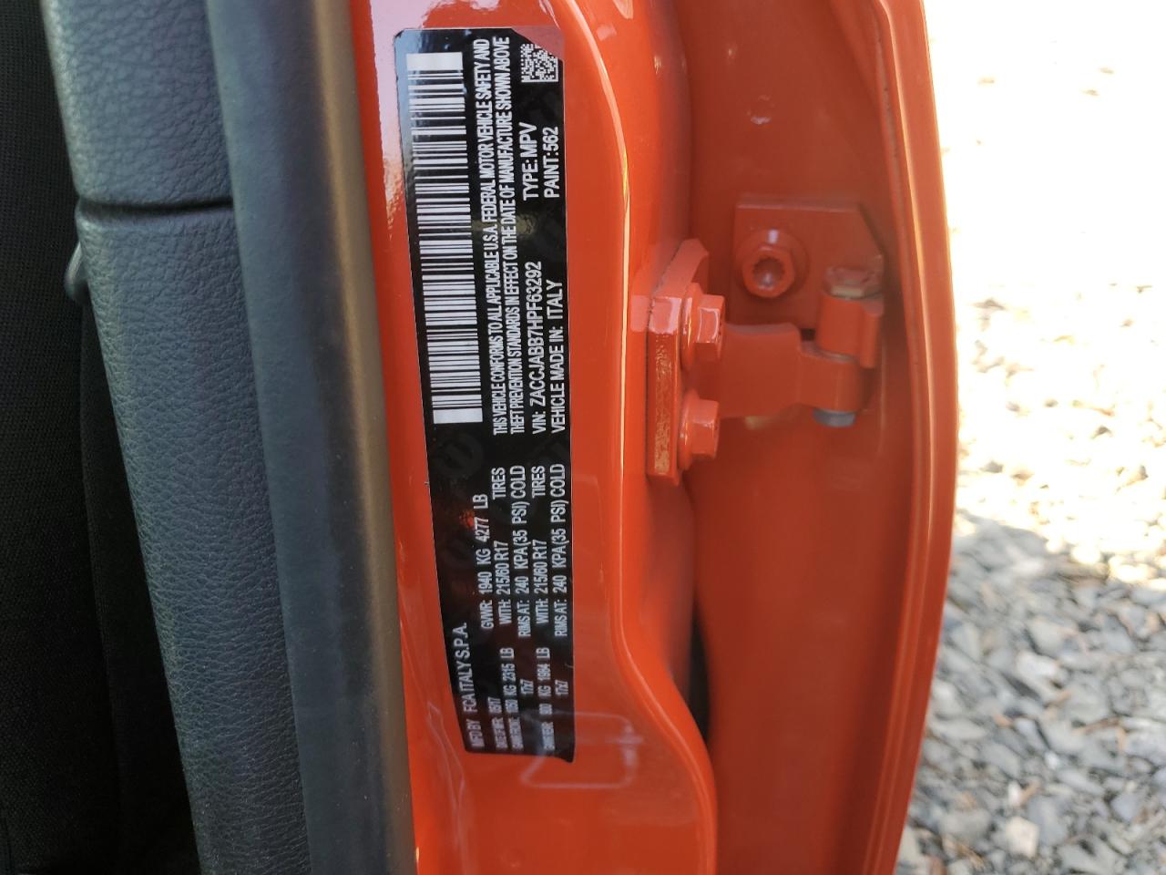 2017 Jeep Renegade VIN ZACCJABB7HPF63292 Copart auction photo, rear end damage thumbnail 14