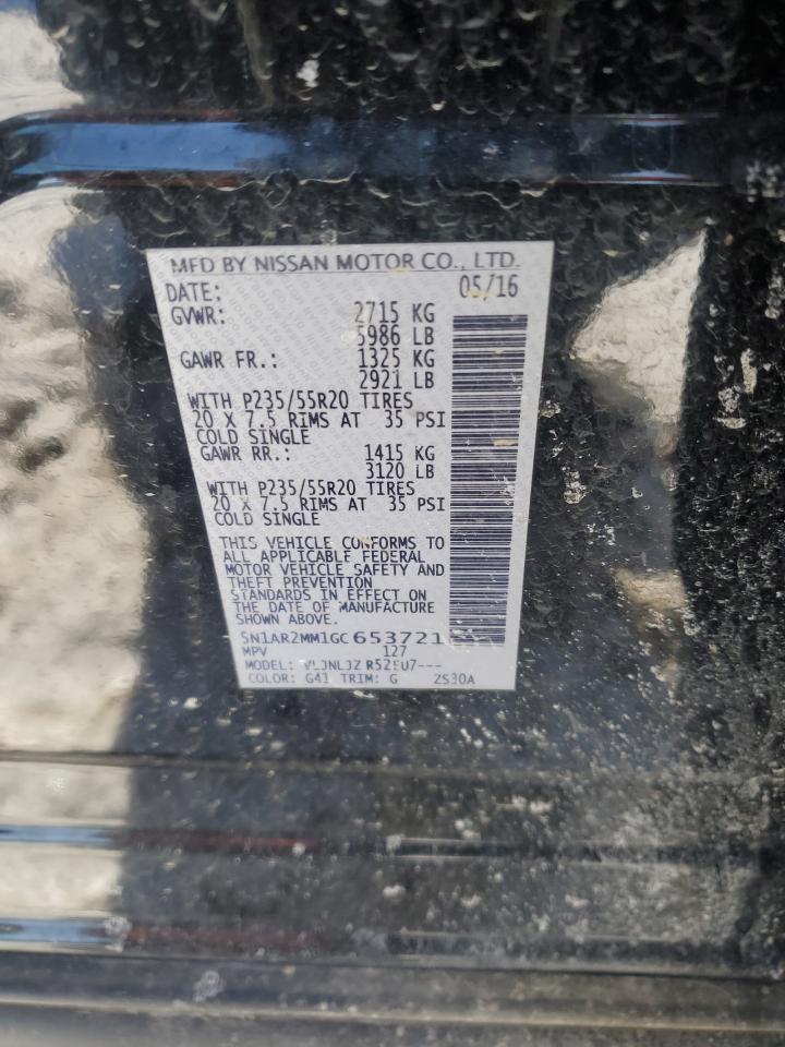 2016 Nissan Pathfinder VIN 5N1AR2MM1GC653721 Copart auction photo, side damage thumbnail 15