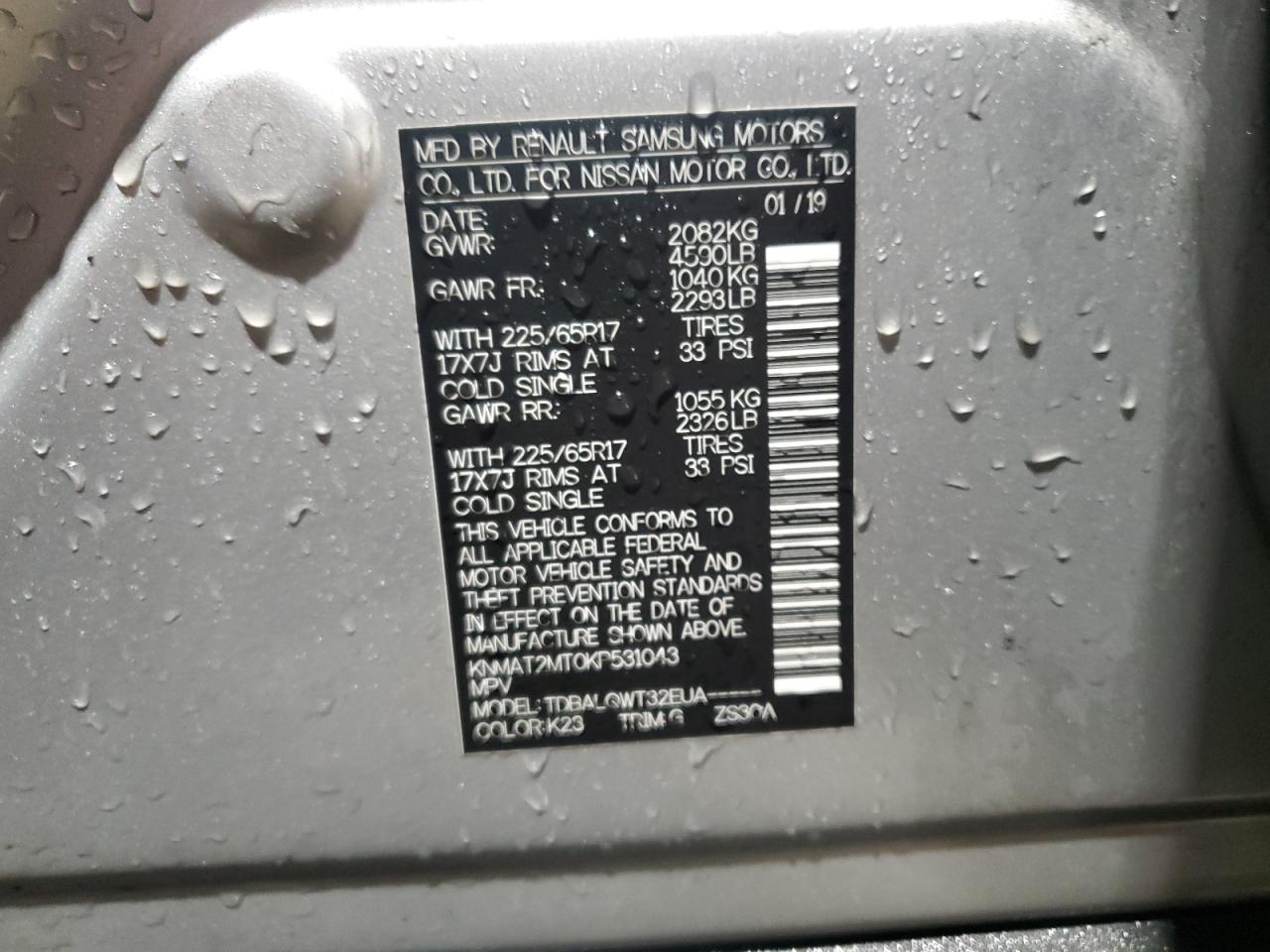 2019 Nissan Rogue VIN KNMAT2MT0KP531043 Copart auction photo, front end damage thumbnail 15