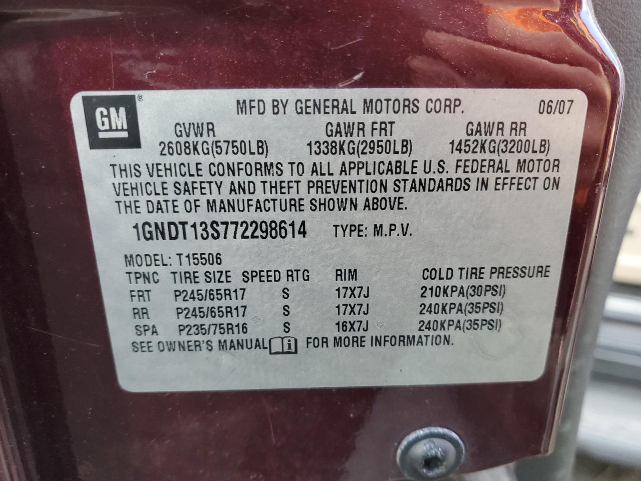 2007 Chevrolet TrailBlazer VIN 1GNDT13S772298614 Copart auction photo, all over / undercarriage damage thumbnail 13