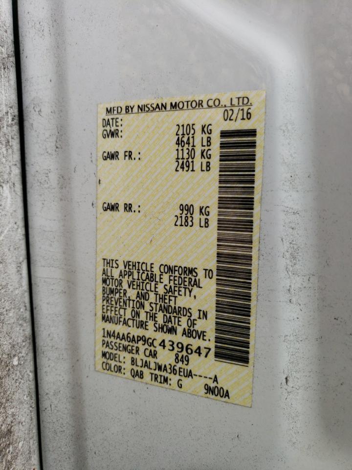2016 Nissan Maxima VIN 1N4AA6AP9GC439647 Copart auction photo, front end damage thumbnail 13