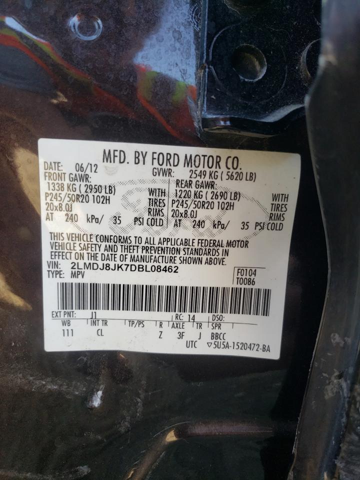 2013 Lincoln MKX VIN 2LMDJ8JK7DBL08462 Copart auction photo, side / minor dent/scratches damage thumbnail 13