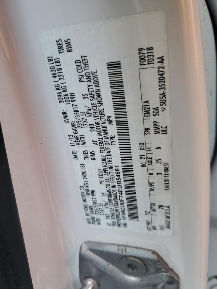 2014 Ford Escape VIN 1FMCU0F74EUB54681 Copart auction photo, all over damage thumbnail 12