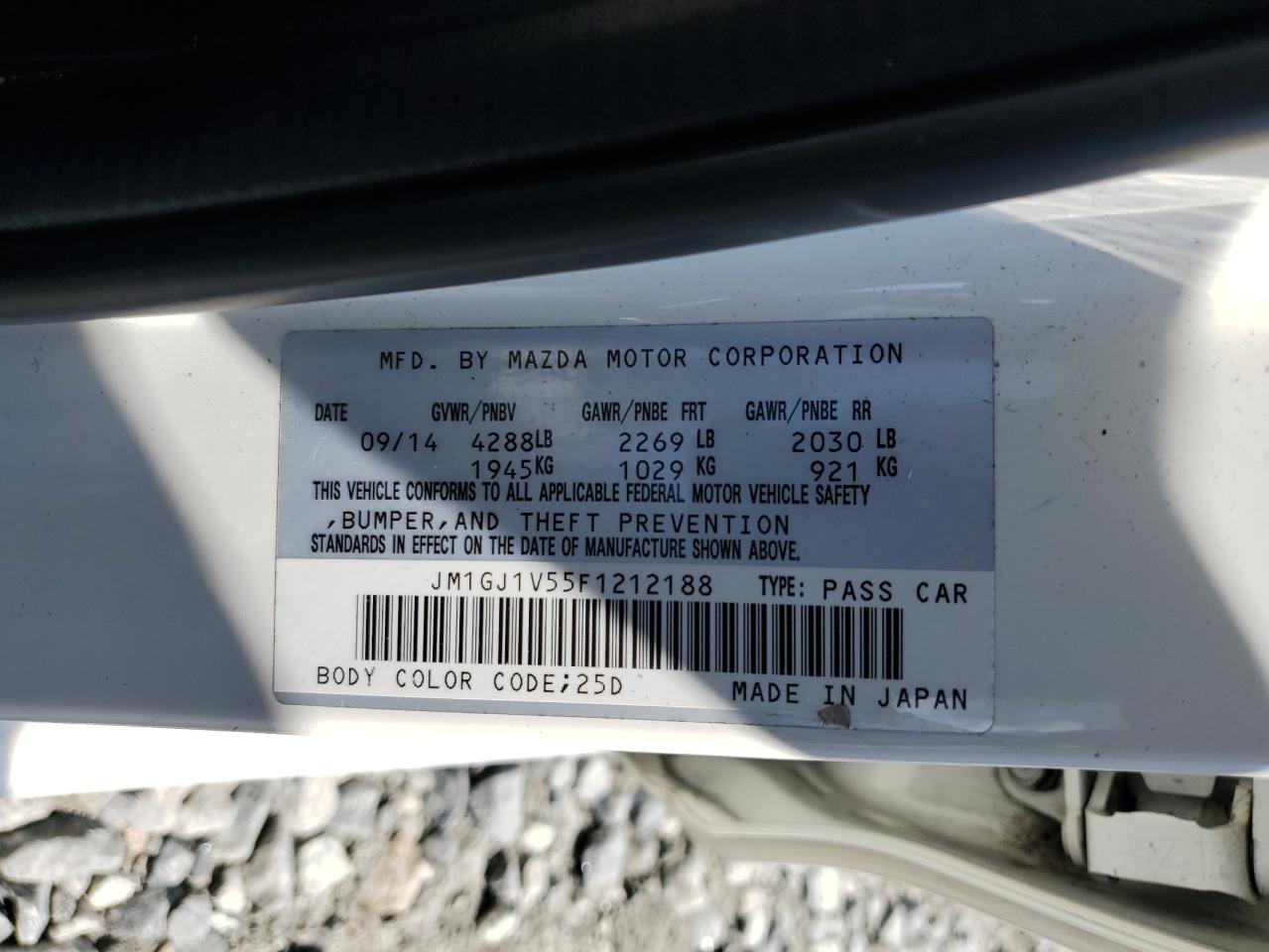 2015 Mazda 6 VIN JM1GJ1V55F1212188 Copart auction photo, front end damage thumbnail 12
