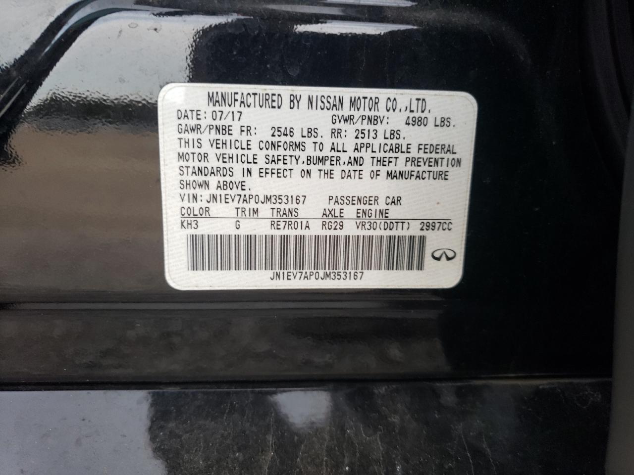 2018 Infiniti Q50 VIN JN1EV7AP0JM353167 Copart auction photo, normal wear damage thumbnail 12