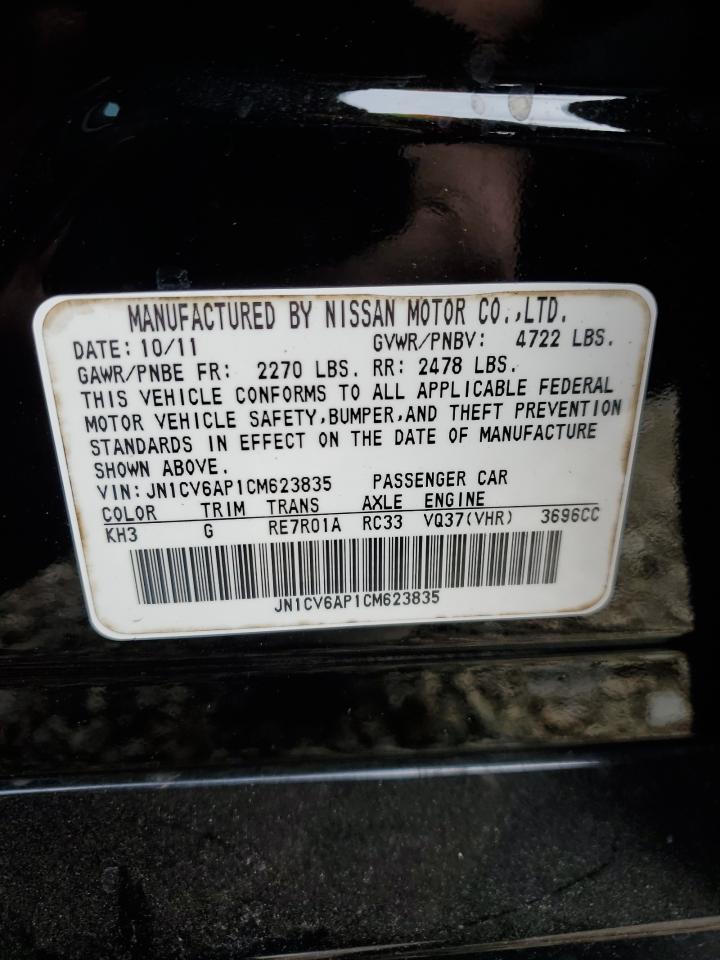 2012 Infiniti G VIN JN1CV6AP1CM623835 Copart auction photo, front end damage thumbnail 13