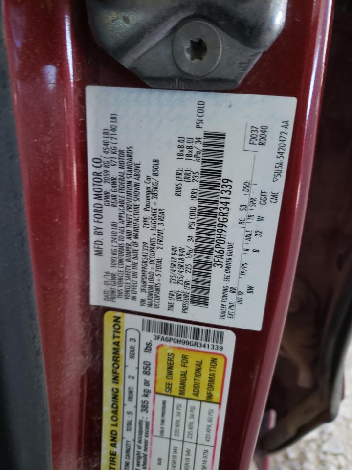 2016 Ford Fusion VIN 3FA6P0H99GR341339 Copart auction photo, front end damage thumbnail 13