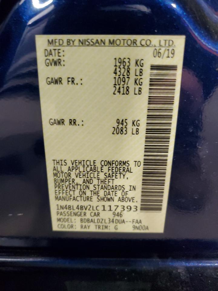 2020 Nissan Altima VIN 1N4BL4BV2LC117393 Copart auction photo, front end / side damage thumbnail 12