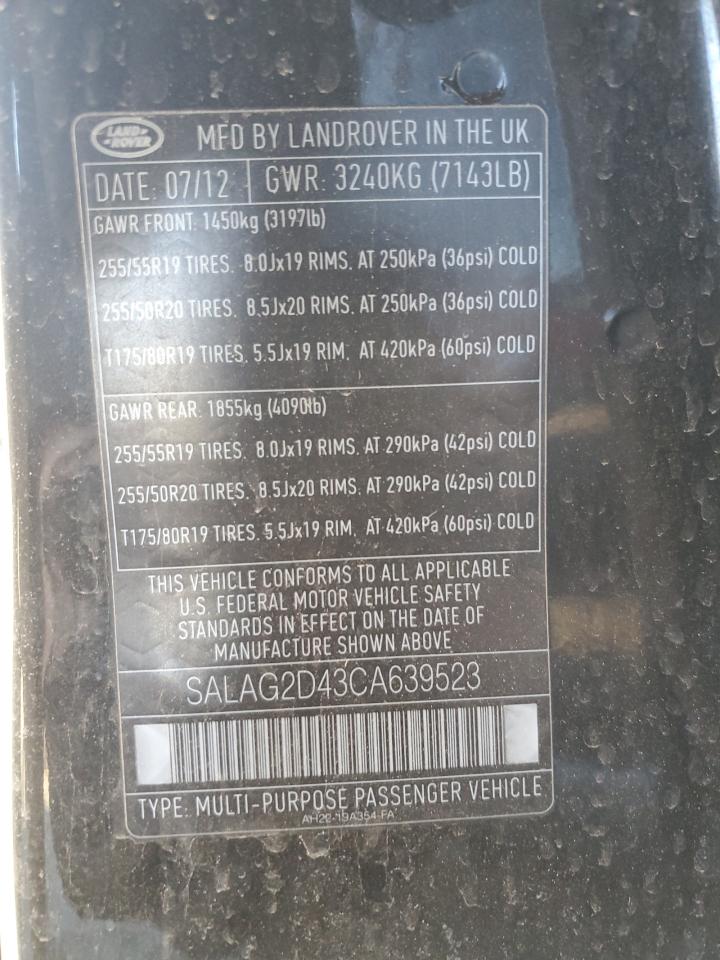 2012 Land Rover LR4 VIN SALAG2D43CA639523 Copart auction photo, mechanical damage thumbnail 12