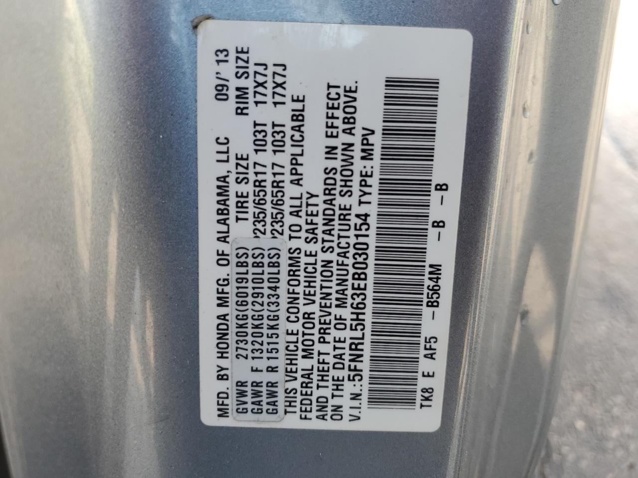 2014 Honda Odyssey VIN 5FNRL5H63EB030154 Copart auction photo, front end damage thumbnail 13
