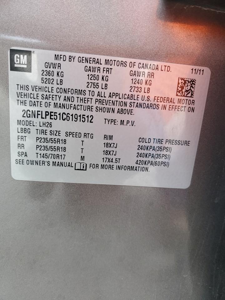 2012 Chevrolet Equinox VIN 2GNFLPE51C6191512 Copart auction photo, front end damage thumbnail 16