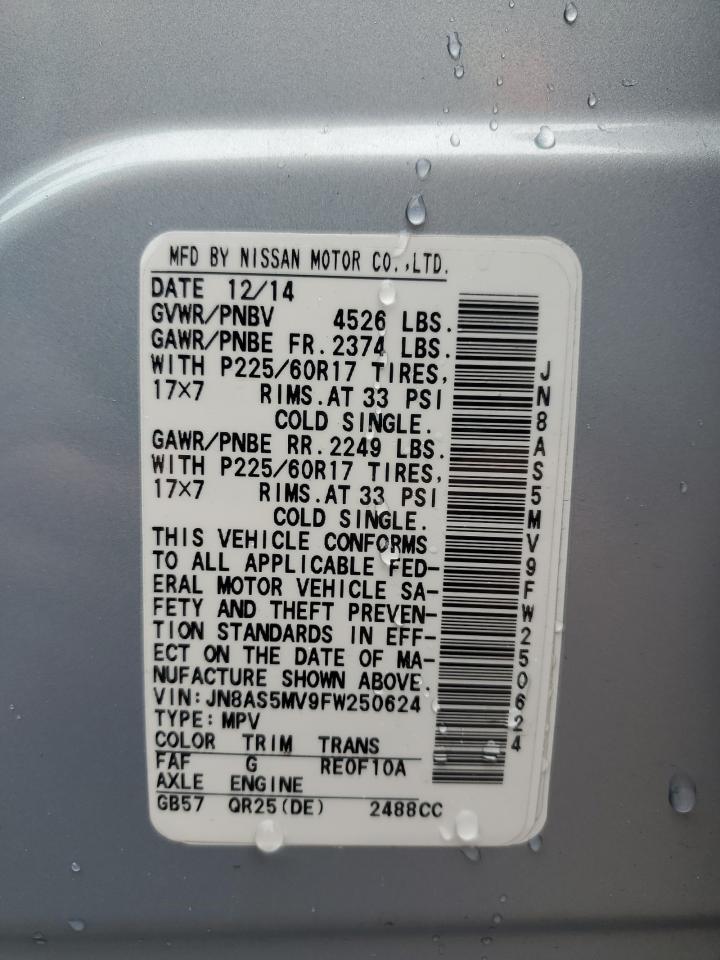 2015 Nissan Rogue VIN JN8AS5MV9FW250624 Copart auction photo, front end damage thumbnail 13
