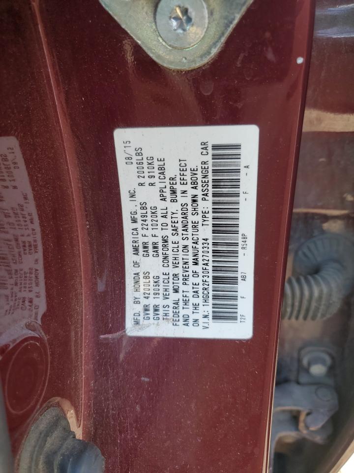 2015 Honda Accord VIN 1HGCR2F30FA270334 Copart auction photo, rear end damage thumbnail 14