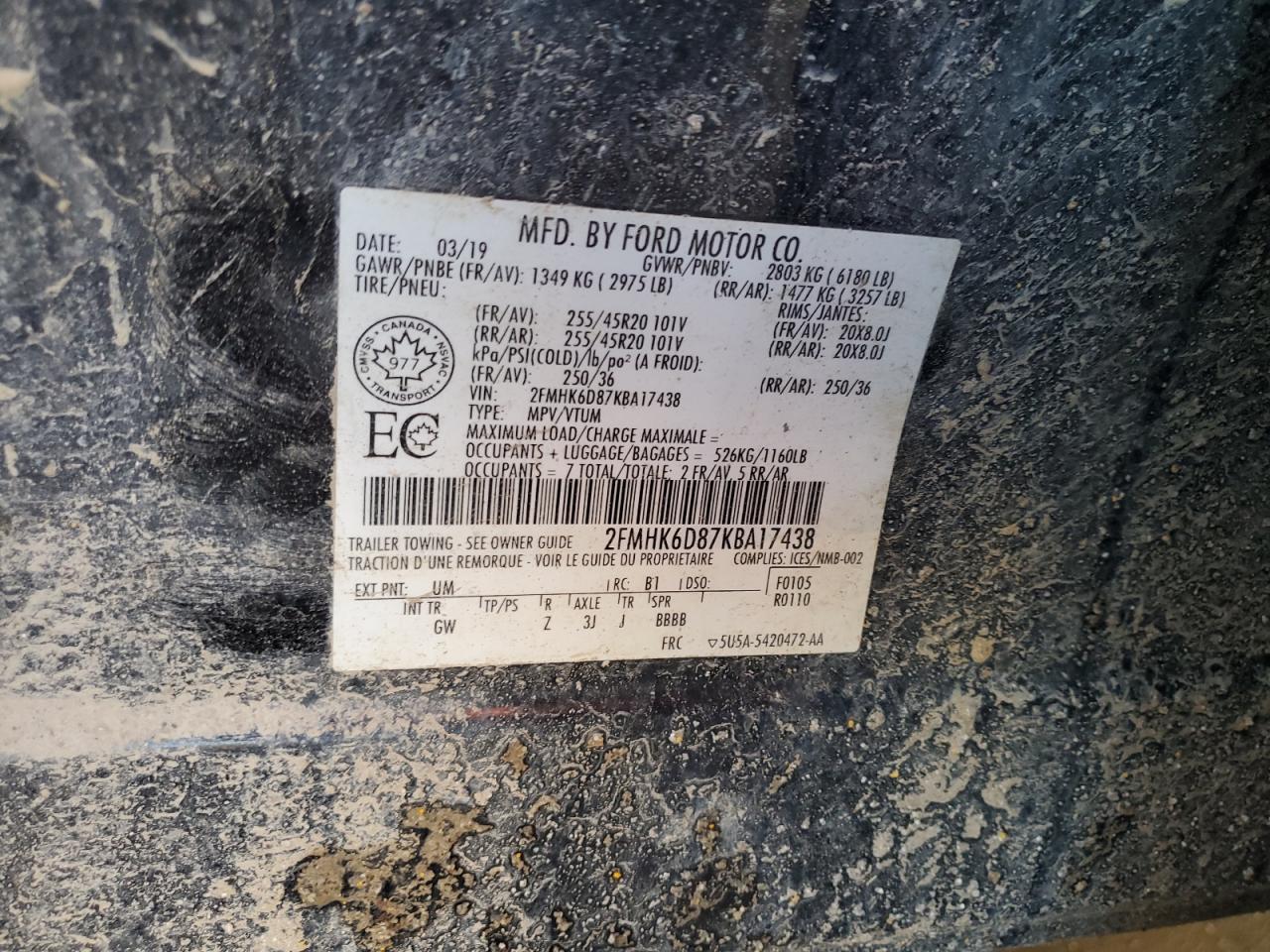 2019 Ford Flex VIN 2FMHK6D87KBA17438 Copart auction photo, rollover damage thumbnail 13