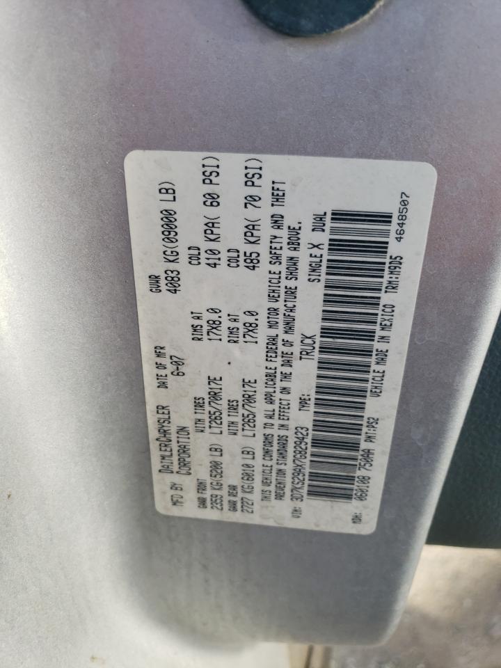 2007 Dodge RAM VIN 3D7KS29AX7G829423 Copart auction photo, side damage thumbnail 12