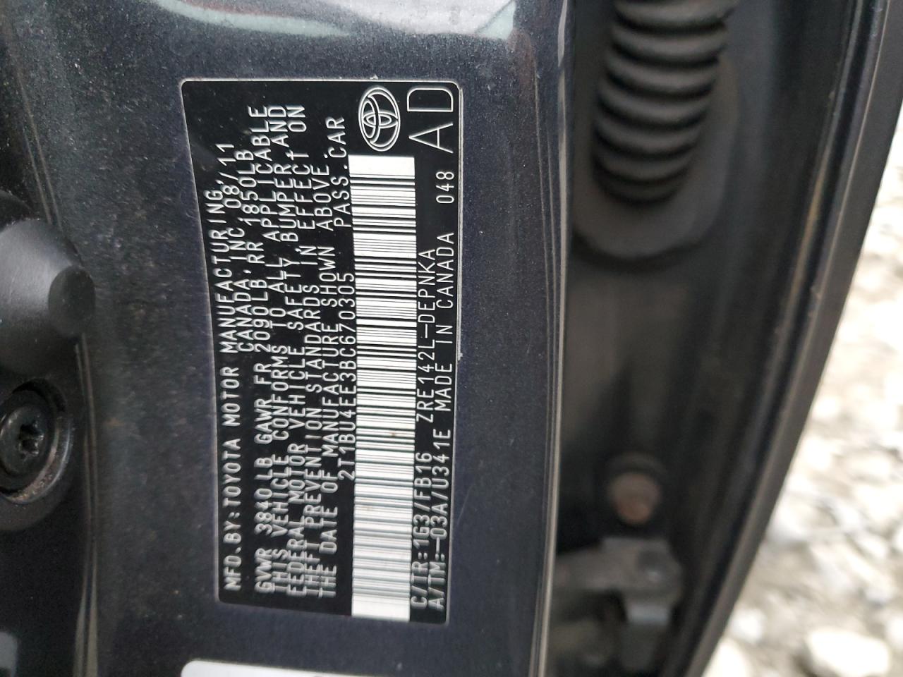 2011 Toyota Corolla VIN 2T1BU4EE3BC670305 Copart auction photo, front end damage thumbnail 13