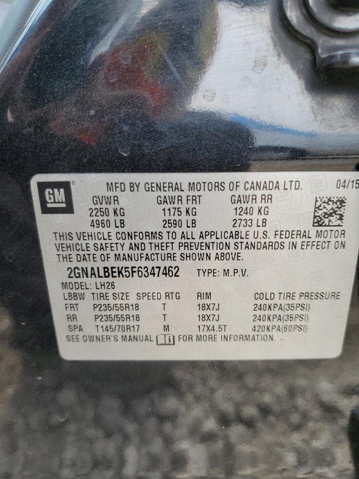 2015 Chevrolet Equinox VIN 2GNALBEK5F6347462 Copart auction photo, side damage thumbnail 13