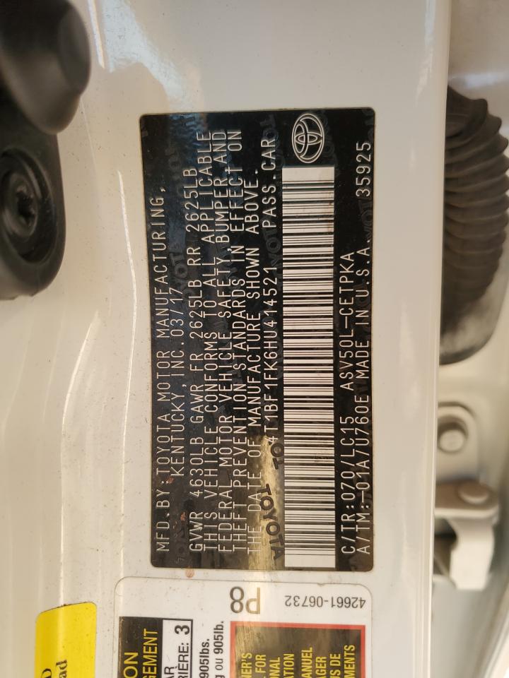 2017 Toyota Camry VIN 4T1BF1FK6HU414521 Copart auction photo, front end / rear end damage thumbnail 13