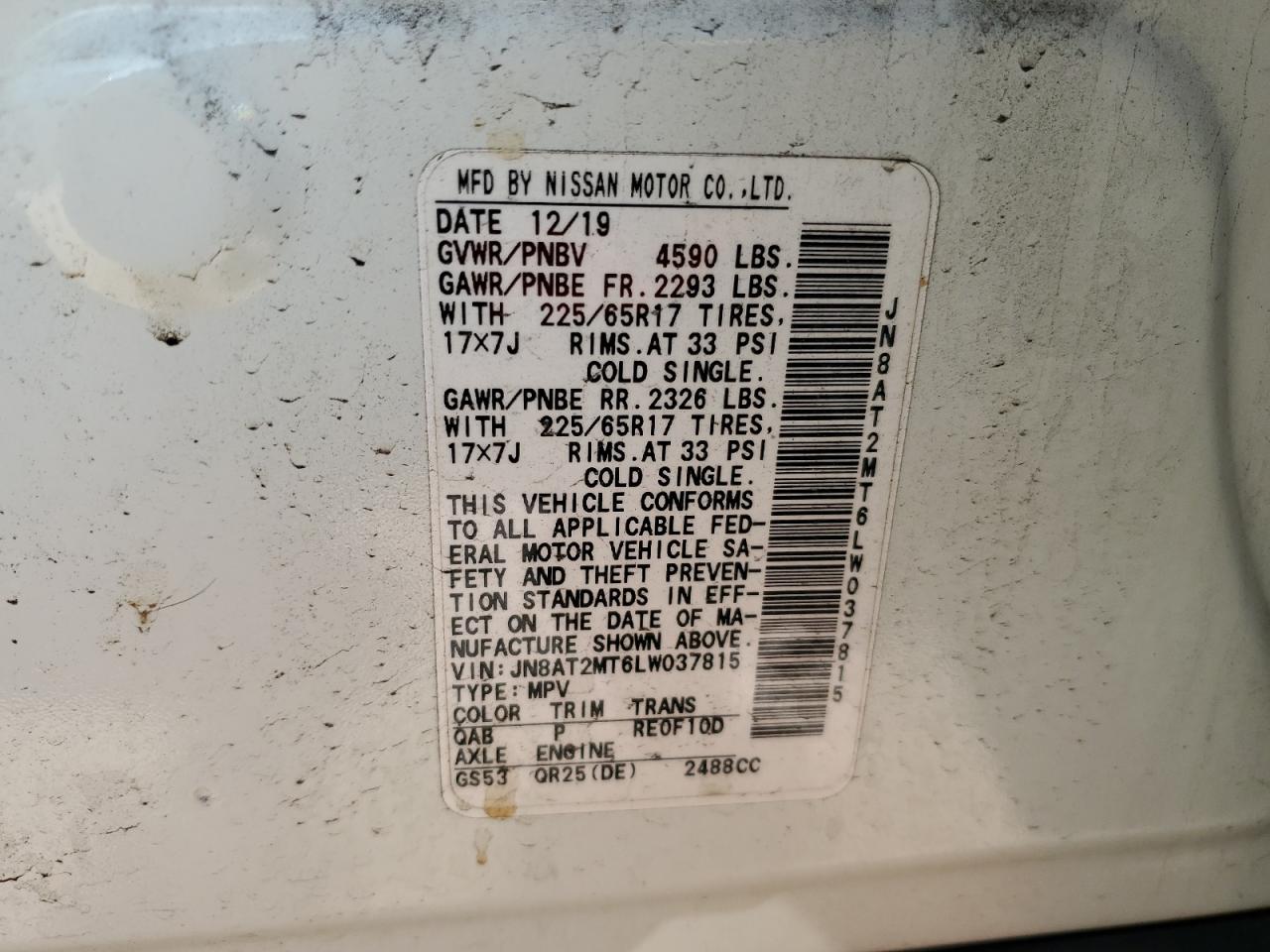 2020 Nissan Rogue VIN JN8AT2MT6LW037815 Copart auction photo, front end damage thumbnail 14