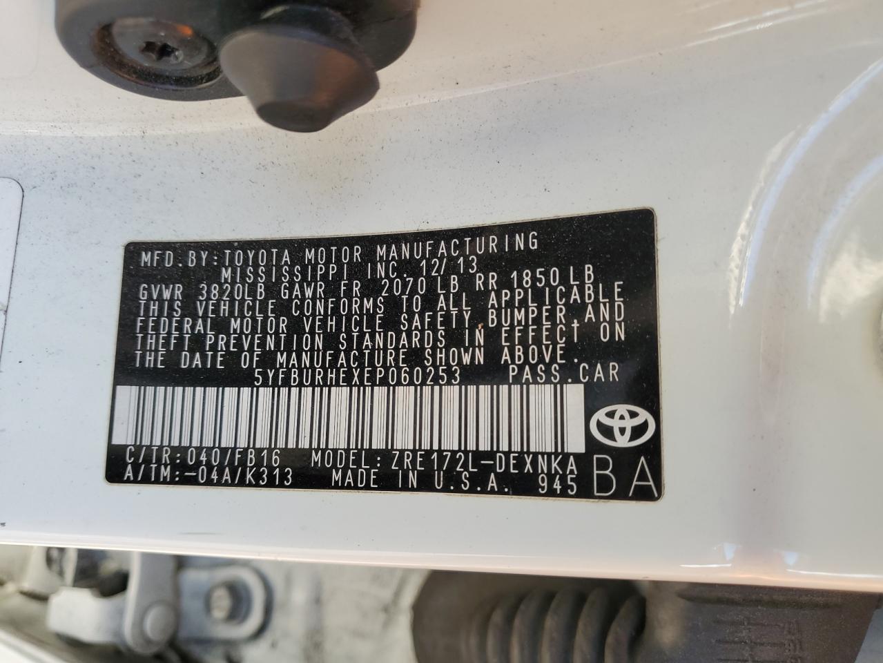 2014 Toyota Corolla VIN 5YFBURHEXEP060253 Copart auction photo, front end / rear end damage thumbnail 12