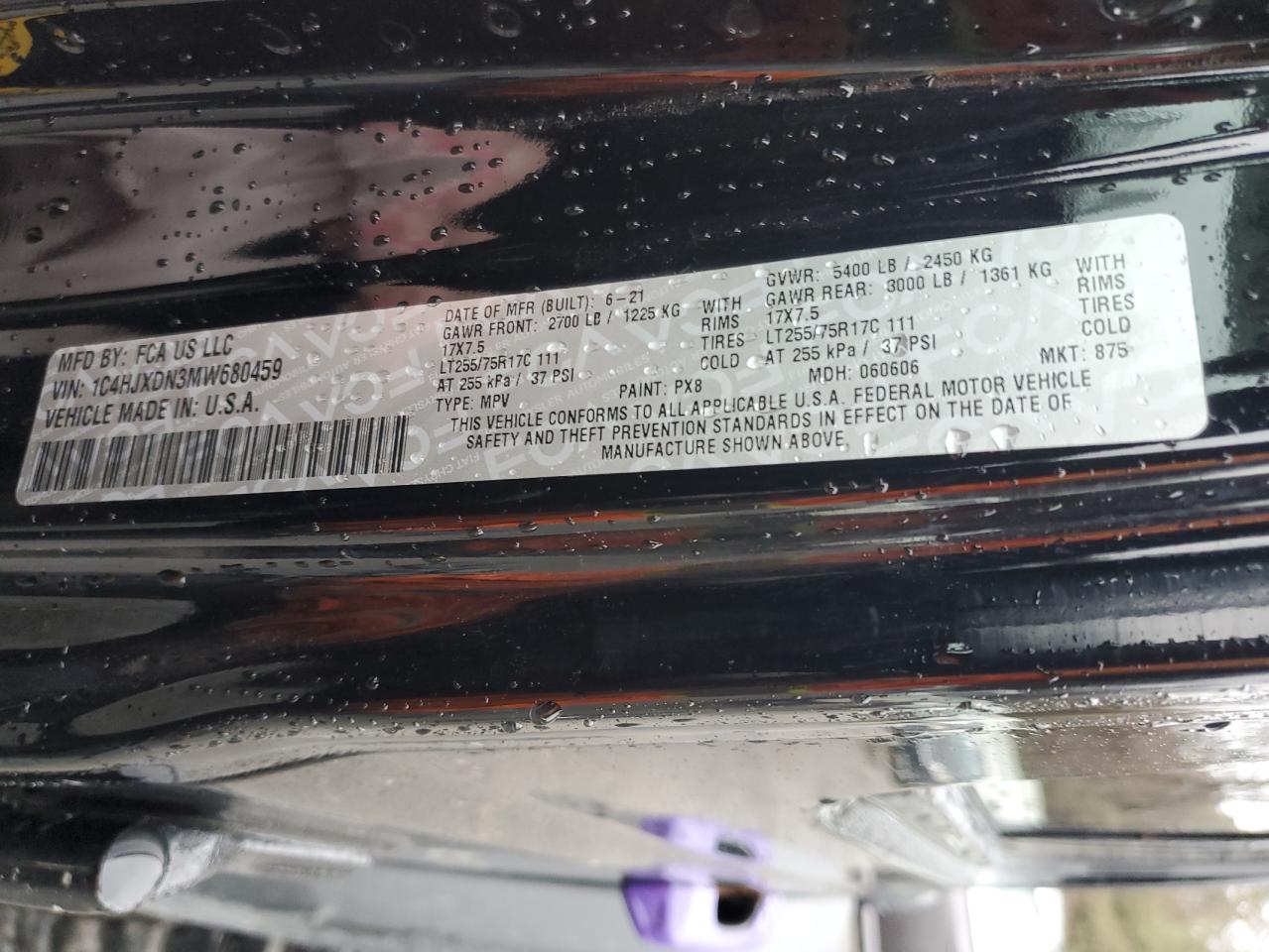 2021 Jeep Wrangler VIN 1C4HJXDN3MW680459 Copart auction photo, front end / minor dent/scratches damage thumbnail 16