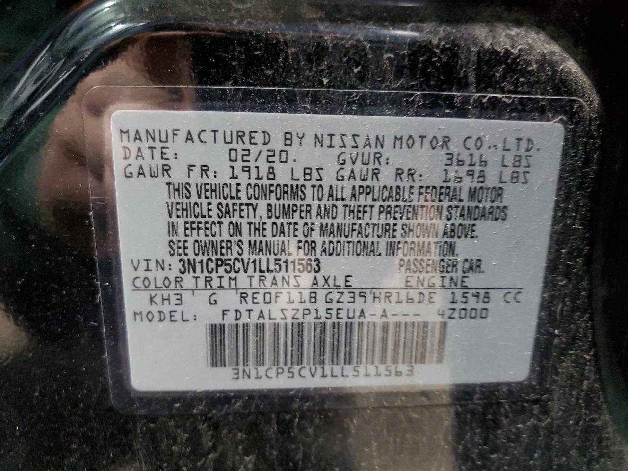 2020 Nissan Kicks VIN 3N1CP5CV1LL511563 Copart auction photo, mechanical / minor dent/scratches damage thumbnail 12