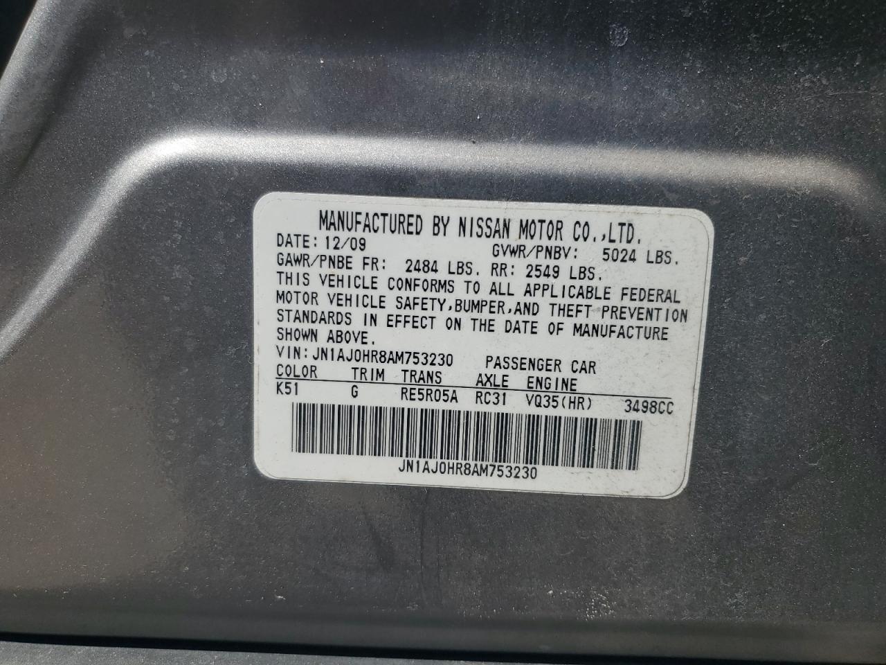 2010 Infiniti EX VIN JN1AJ0HR8AM753230 Copart auction photo, all over damage thumbnail 13