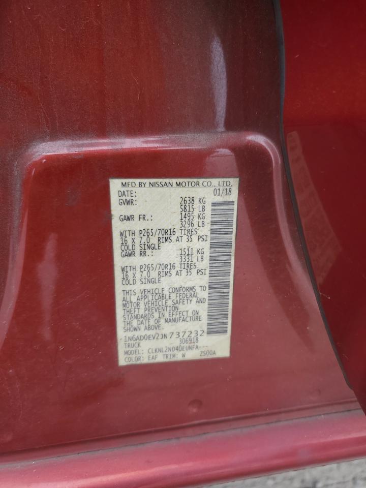 2018 Nissan Navara (Frontier) VIN 1N6AD0EV2JN737232 Copart auction photo, front end damage thumbnail 13