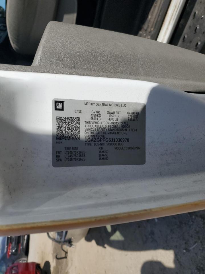 2018 Chevrolet Express VIN 1GAZGPFG5J1330978 Copart auction photo, front end / rear end damage thumbnail 13