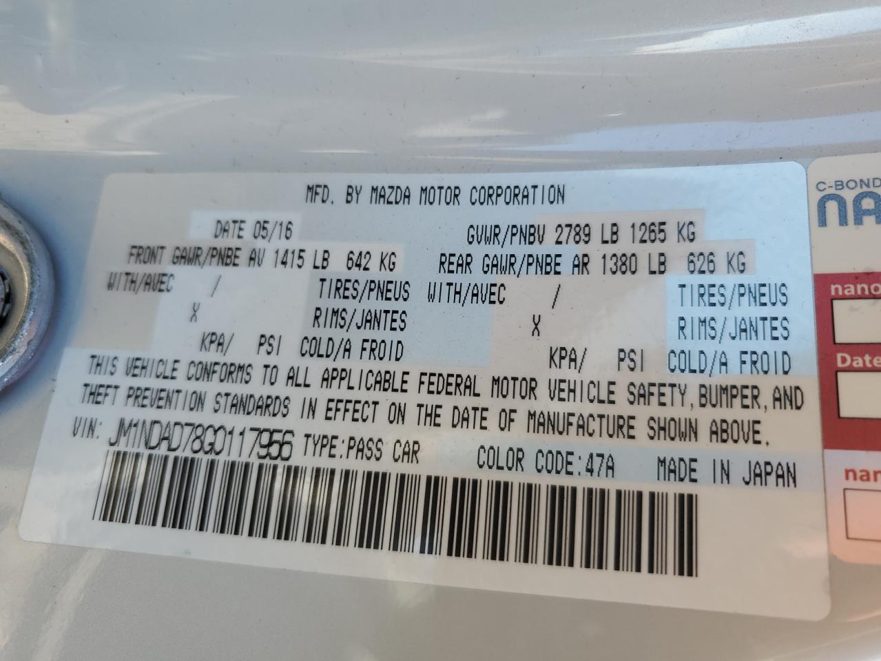 2016 Mazda MX-5 VIN JM1NDAD78G0117956 Copart auction photo, front end damage thumbnail 12