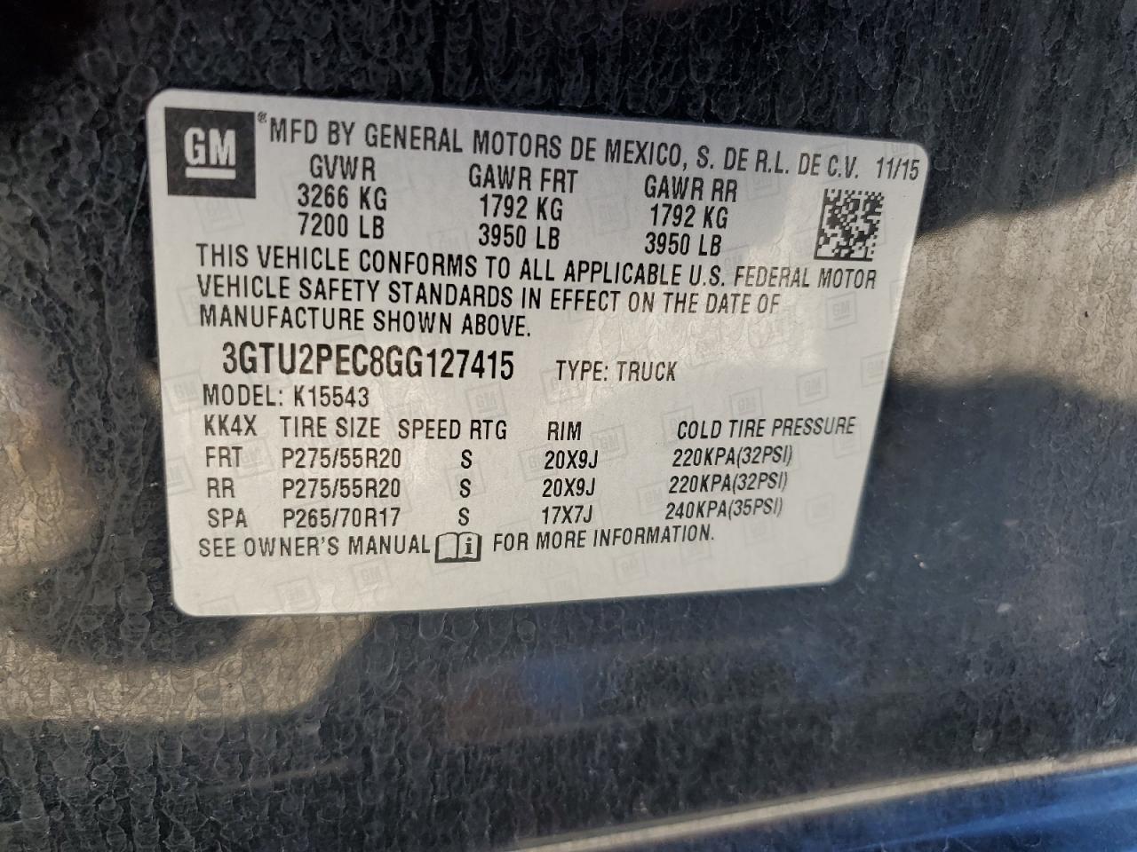 2016 GMC Sierra VIN 3GTU2PEC8GG127415 Copart auction photo, side / minor dent/scratches damage thumbnail 12