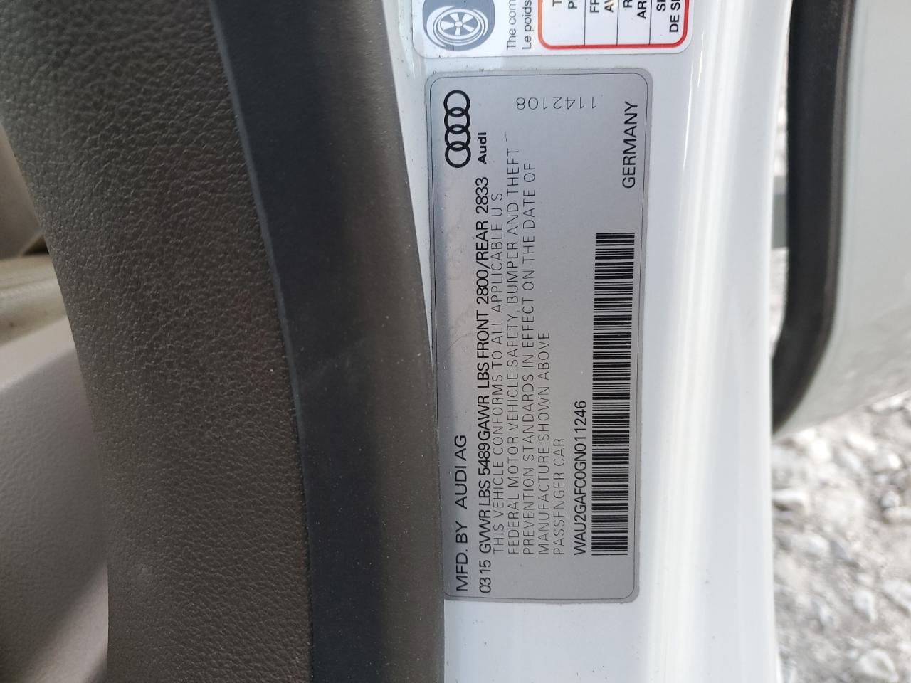 2016 Audi A7 VIN WAU2GAFC0GN011246 Copart auction photo, rear end damage thumbnail 14