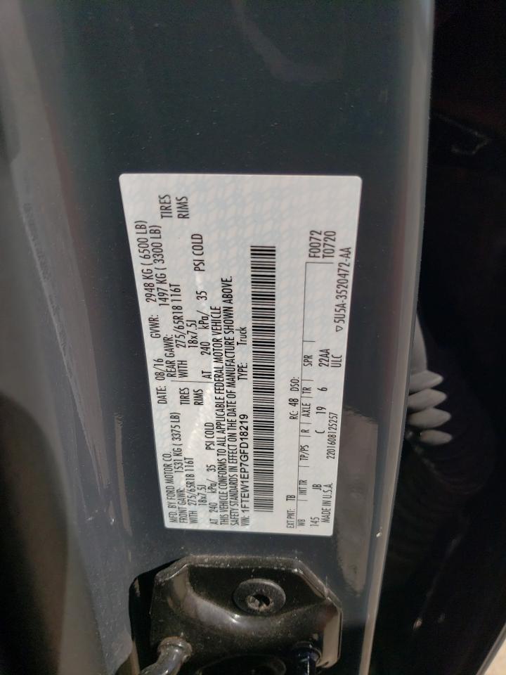 2016 Ford F-150 VIN 1FTEW1EP7GFD18219 Copart auction photo, all over damage thumbnail 14