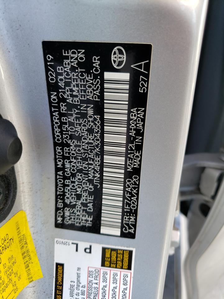 2019 Toyota Corolla VIN JTNK4RBE7K3043564 Copart auction photo, front end damage thumbnail 12