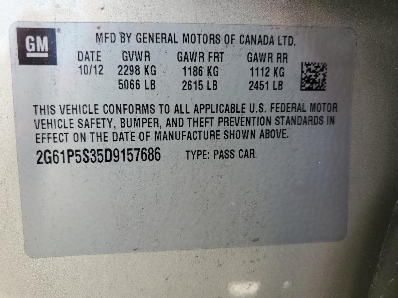 2013 Cadillac XTS VIN 2G61P5S35D9157686 Copart auction photo, side / front end damage thumbnail 13