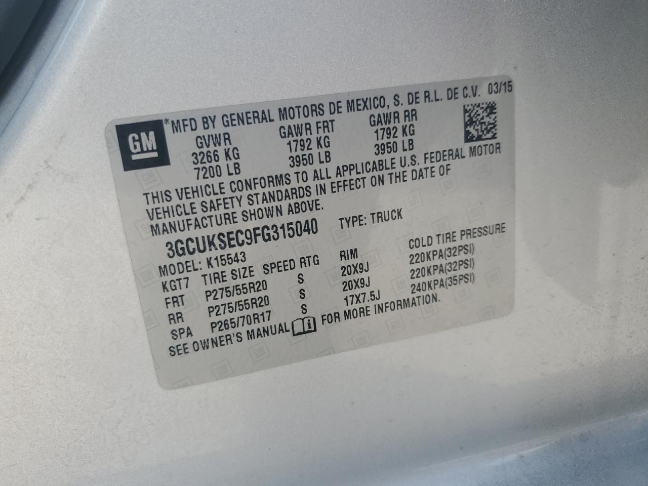 2015 Chevrolet Silverado VIN 3GCUKSEC9FG315040 Copart auction photo, undercarriage damage thumbnail 14