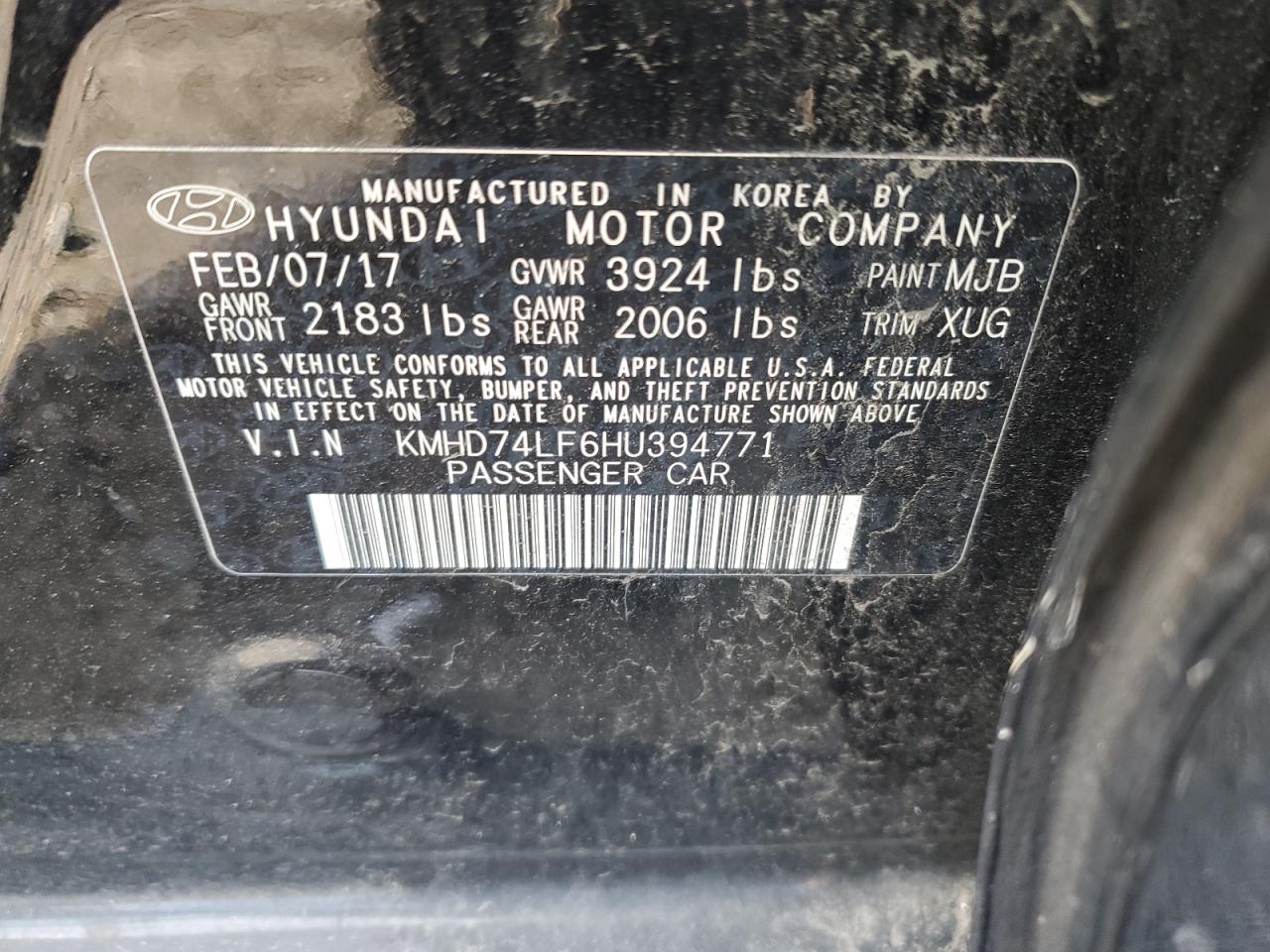 2017 Hyundai Elantra VIN KMHD74LF6HU394771 Copart auction photo, front end damage thumbnail 12