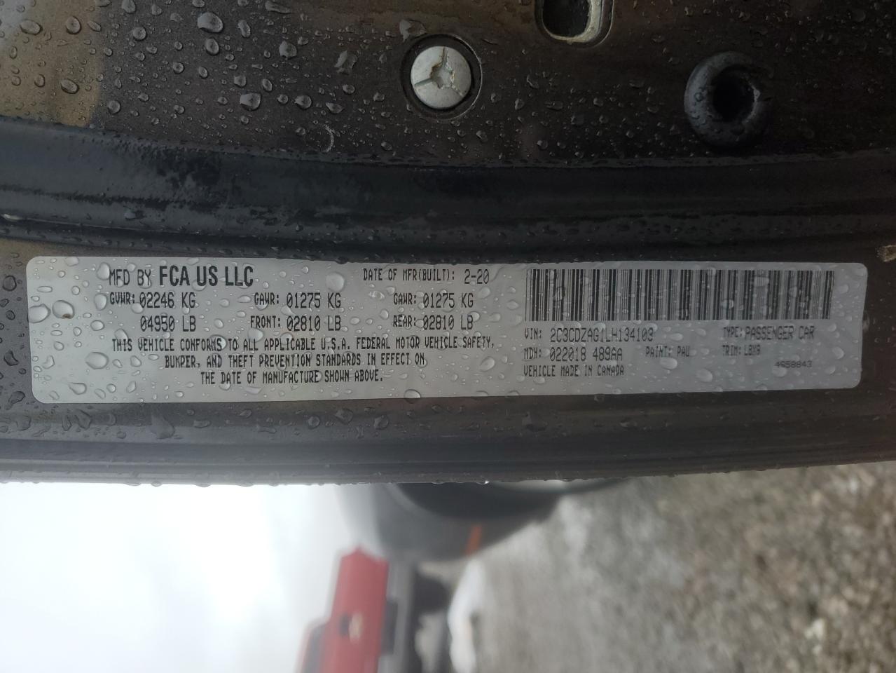 2020 Dodge Challenger VIN 2C3CDZAG1LH134103 Copart auction photo, rear end / front end damage thumbnail 14
