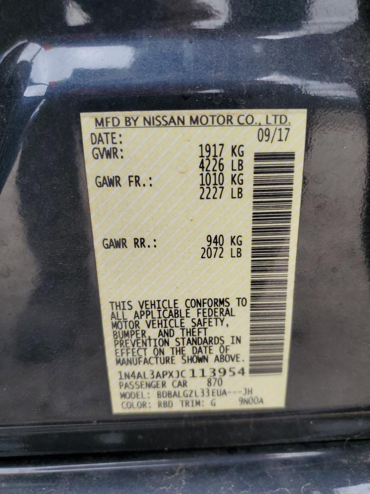 2018 Nissan Altima VIN 1N4AL3APXJC113954 Copart auction photo, front end / rear end damage thumbnail 12