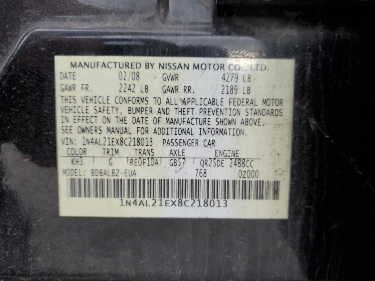 2008 Nissan Altima VIN 5FNRL1807B032280 Copart auction photo, side damage thumbnail 12