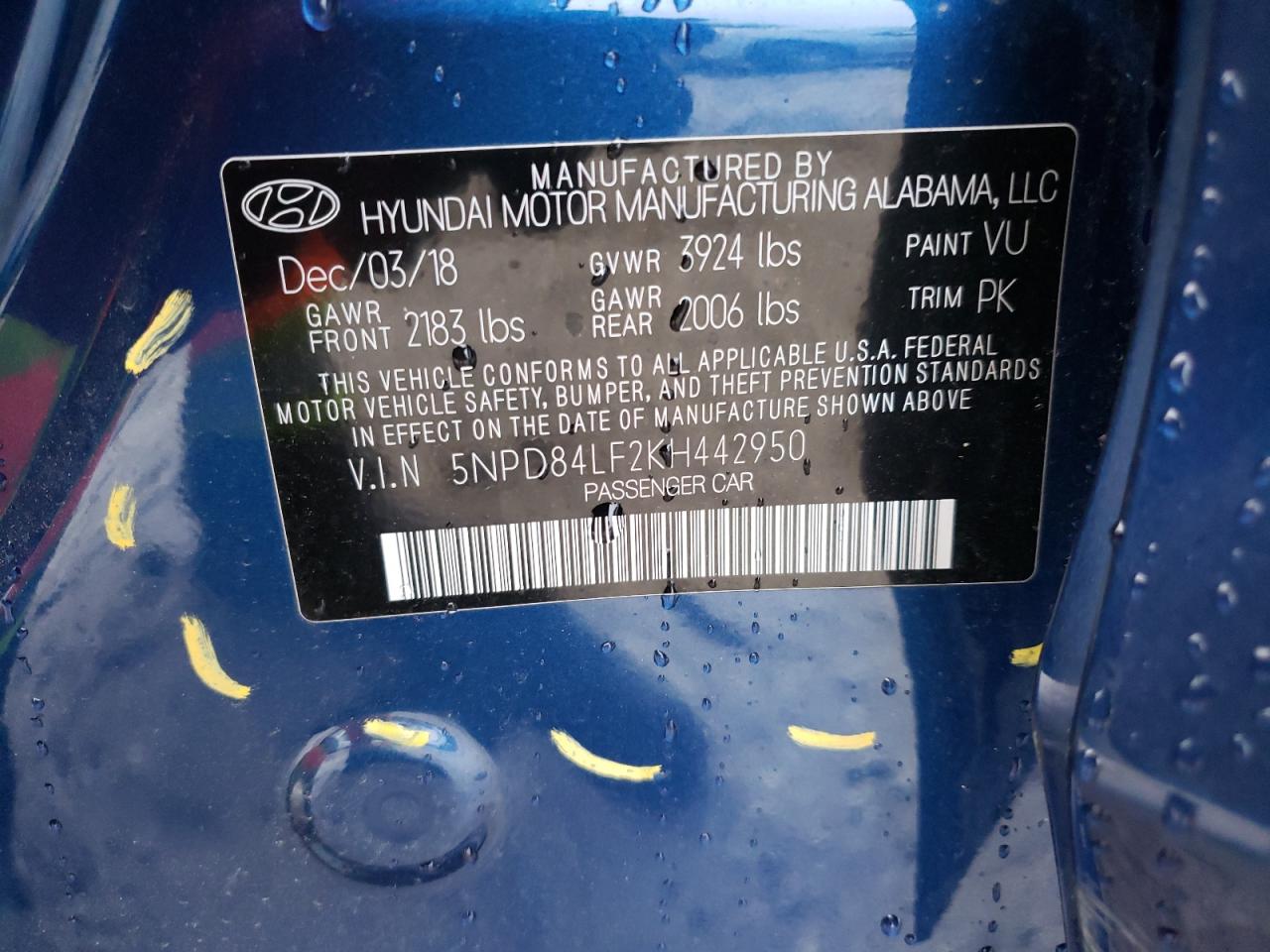 2019 Hyundai Elantra VIN 5NPD84LF2KH442950 Copart auction photo, side / rear end damage thumbnail 12