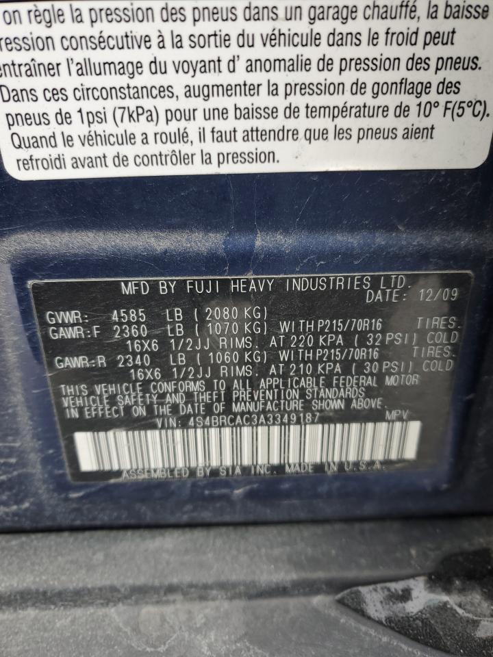 2010 Subaru Outback VIN 4S4BRCAC3A3349187 Copart auction photo, rear end / side damage thumbnail 13