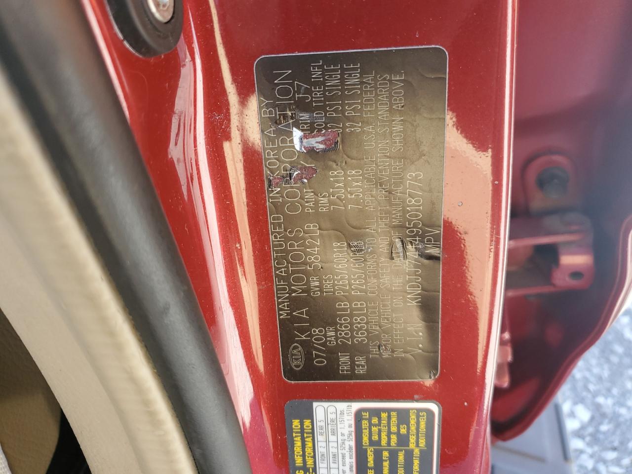 2009 KIA Mohave (borrego) VIN KNDJJ741495018773 Copart auction photo, front end damage thumbnail 13
