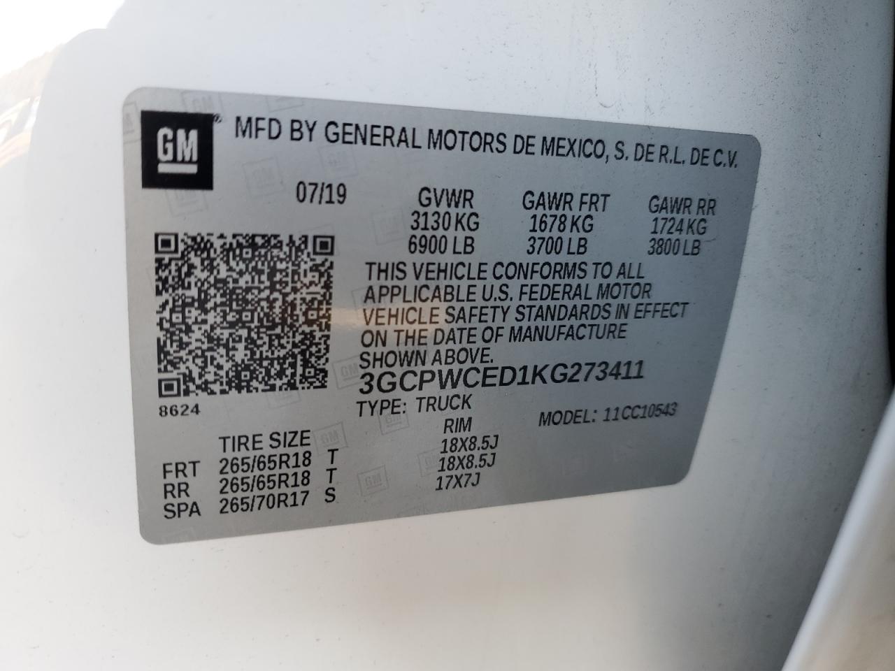 2019 Chevrolet Silverado VIN 3GCPWCED1KG273411 Copart auction photo, front end / side damage thumbnail 12