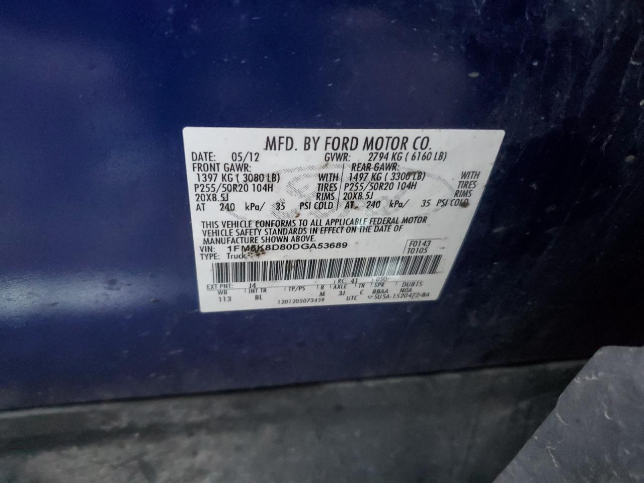 2013 Ford Explorer VIN 1FM5K8D80DGA53689 Copart auction photo, front end damage thumbnail 14