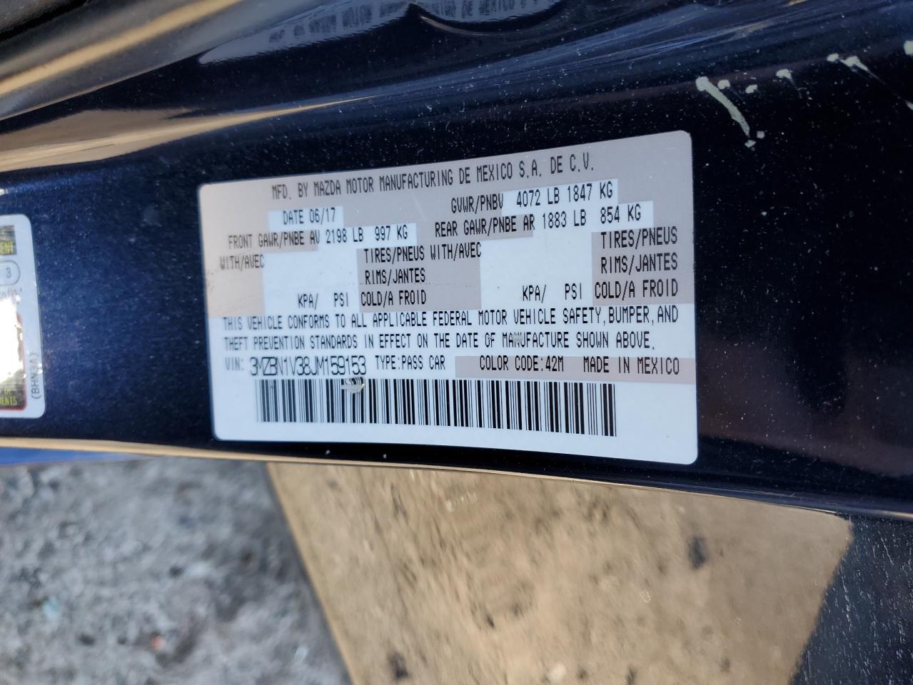 2018 Mazda 3 VIN 3MZBN1V38JM159153 Copart auction photo, front end damage thumbnail 14