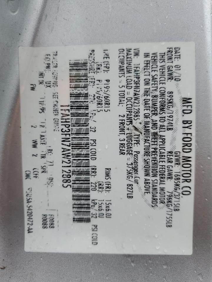 2010 Ford Focus VIN 1FAHP3FN7AW212885 Copart auction photo, front end / rear end damage thumbnail 15
